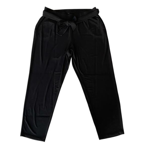 Susan Graver Black Pull On Pants with Tie Belt - Medium Petite - Picture 1 of 4